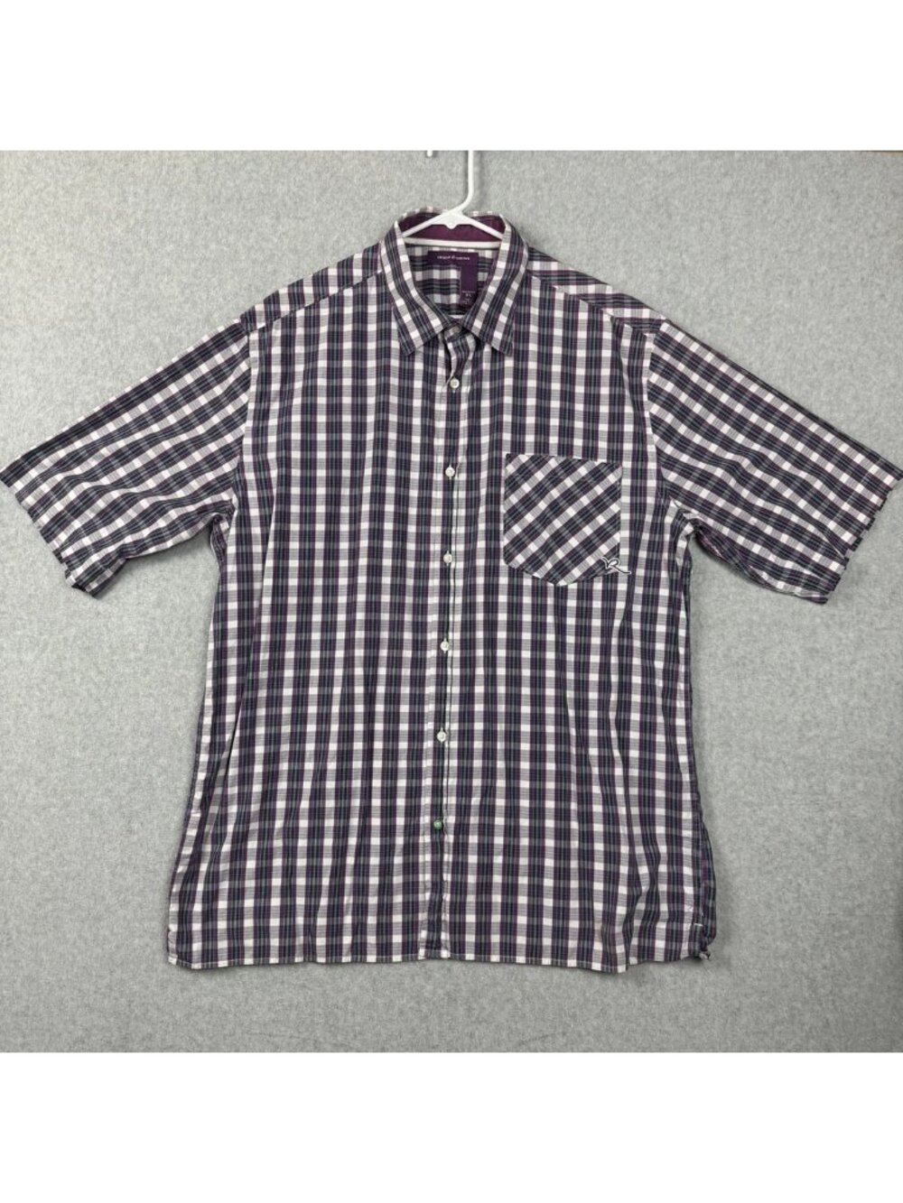 VTG Rocawear Denim Co Mens XL Purple White Plaid Button Down Shirt Jay-Z 90s Y2K